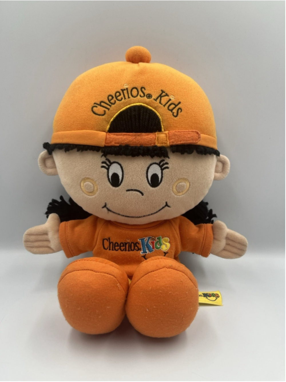 Cheerios Kids 14" Plush Girl Doll Black Yarn Hair Sewn Eyes General Mills...SEE